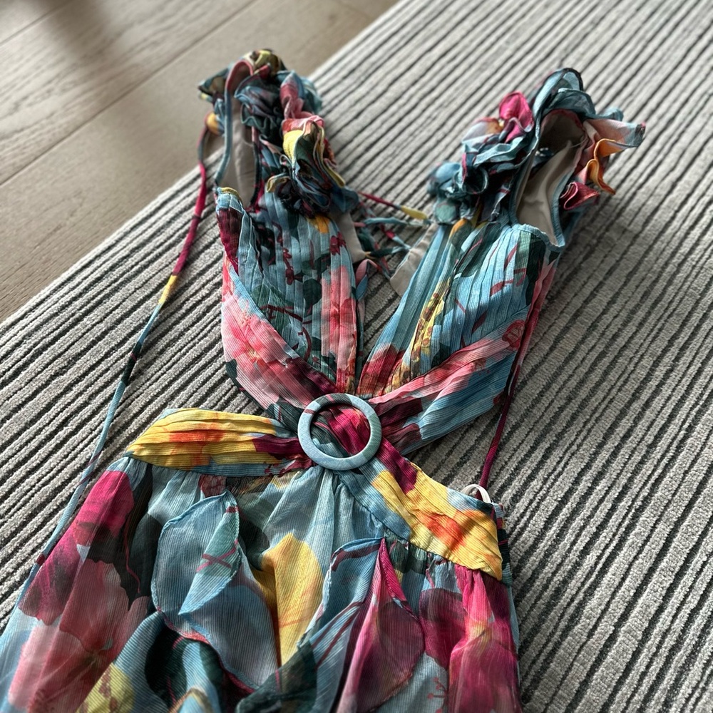 Hibiscus Flutter Cutout Floral Maxi Dress